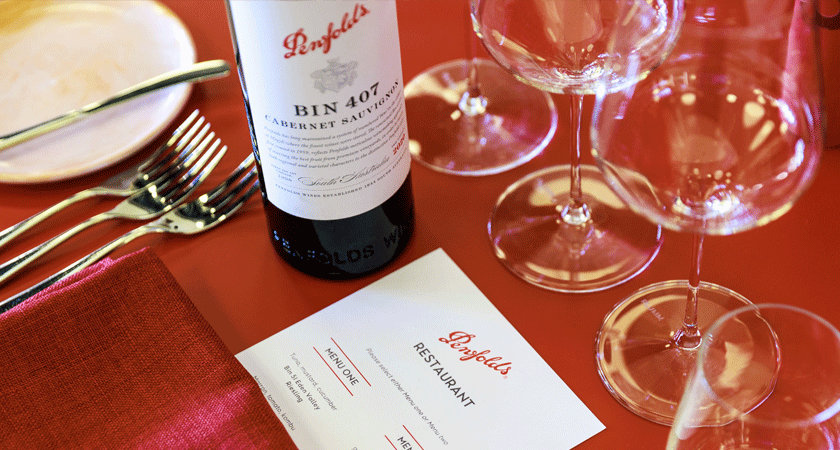 Penfolds Bin 407 and Restaurant menu