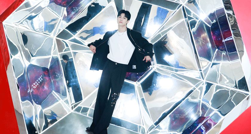 Kaleidoscope photo booth with man standing in the middle
