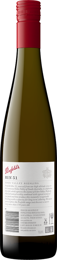 Penfolds 2017 Bin 51 Riesling Back Label